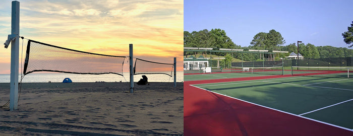 Side by side beach tennis courts and clay tennis courts
